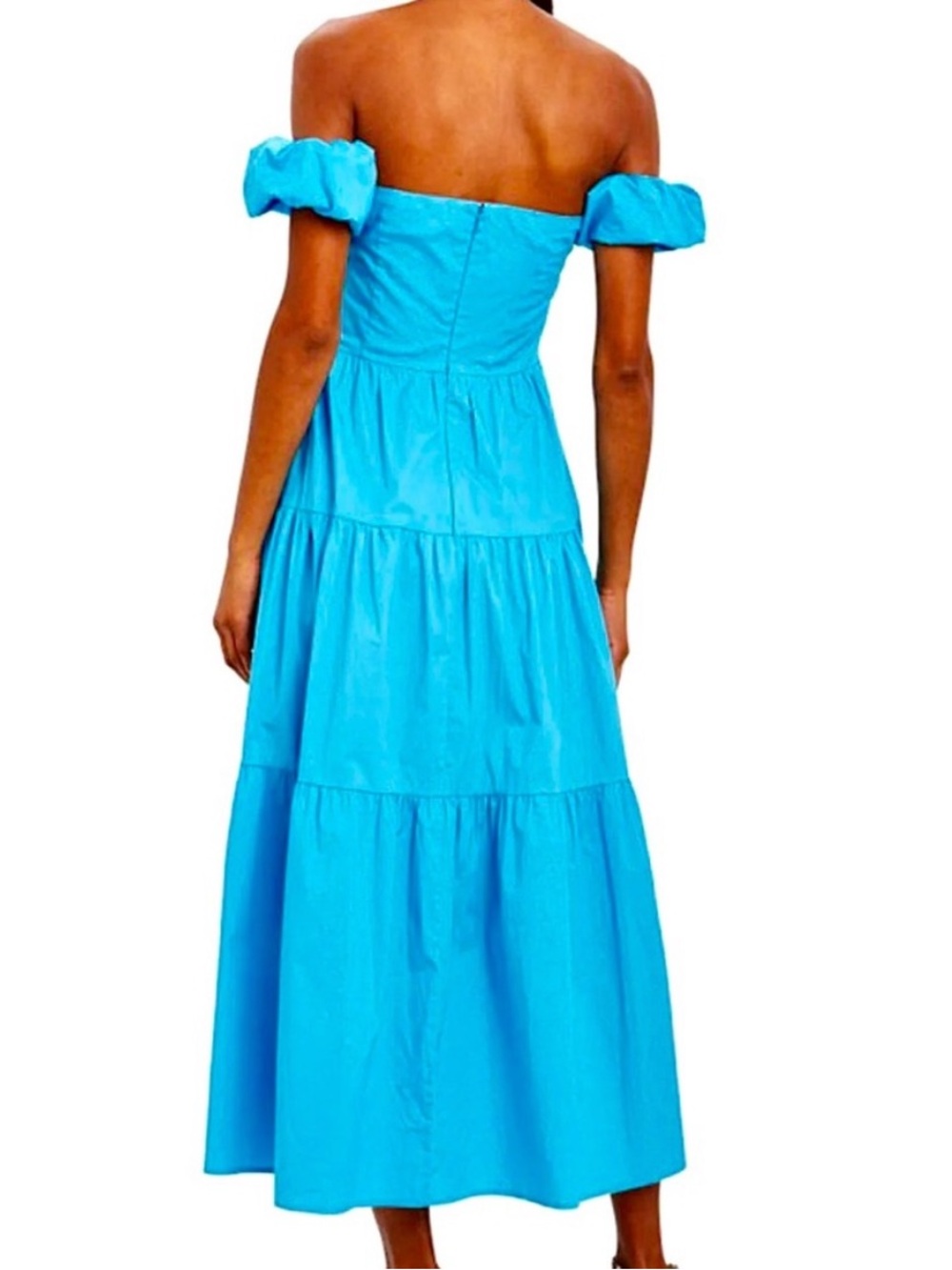 Staud Elio Off-The-Shoulder Tiered Poplin Midi Dress in Bright Blue, size 16 - Picture 2 of 7